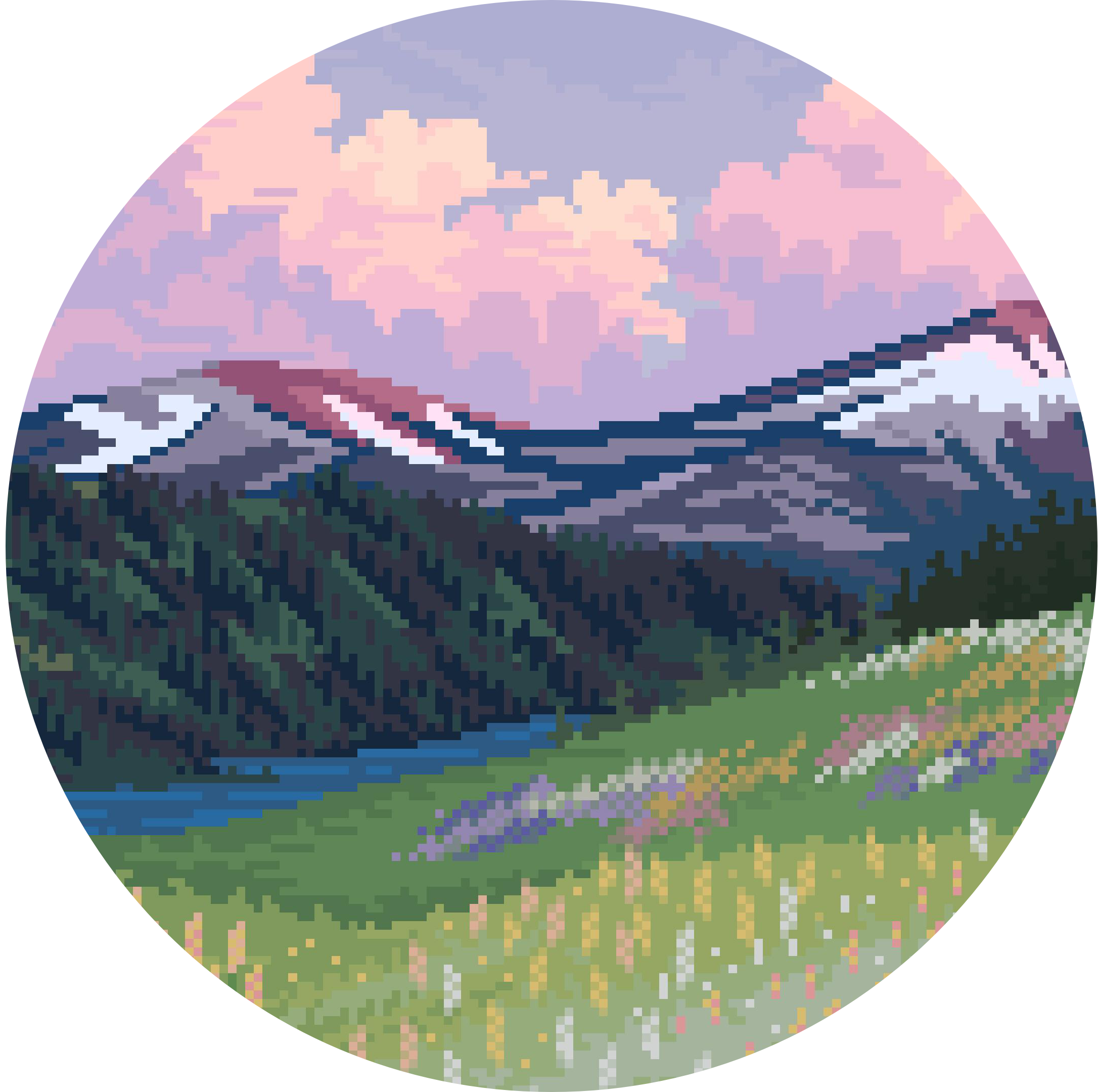 Pixel art image of a mountainous landscape